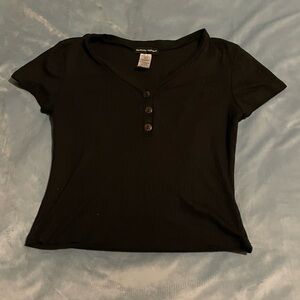 Forever 21 Black Short Sleeve V-Neck Top